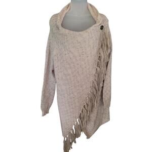 Shawl Womens Cream With Black Fringe Edge Sz M/LG